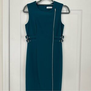 Calvin Klein Teal Midi Dress with Zipper Detail